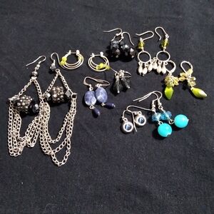 Lot of 9 pairs blue/green earrings